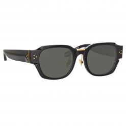 LINDA FARROW (U.K.) Ramon Rectangular Sunglasses In Black