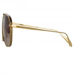 LINDA FARROW (U.K.) Matis Aviator Sunglasses In Yellow Gold