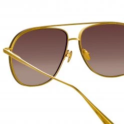 LINDA FARROW (U.K.) Matis Aviator Sunglasses In Yellow Gold