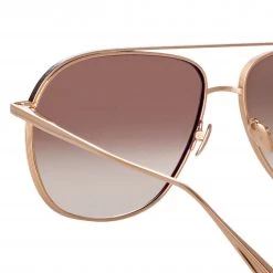 LINDA FARROW (U.K.) Matis Aviator Sunglasses In Rose Gold