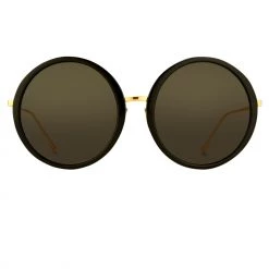 Linda Farrow The Kew | Kew Round Sunglasses In Black Frame (C1) Women's