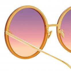 LINDA FARROW (U.K.) Kew Oversized Sunglasses In Tobacco