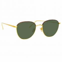 Linda Farrow The Raif | Square Sunglasses In Green / Yellow Gold Frame (C19) Women's