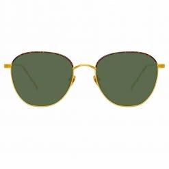 Linda Farrow The Raif | Square Sunglasses In Green / Yellow Gold Frame (C19) Women's
