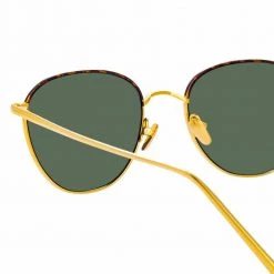 Linda Farrow The Raif | Square Sunglasses In Green / Yellow Gold Frame (C19) Women's
