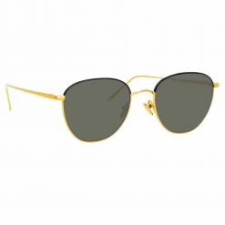 Linda Farrow The Raif | Square Sunglasses In Grey / Yellow Gold Frame (C20)