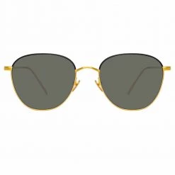 Linda Farrow The Raif | Square Sunglasses In Grey / Yellow Gold Frame (C20)