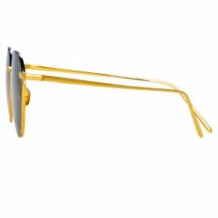 Linda Farrow The Raif | Square Sunglasses In Grey / Yellow Gold Frame (C20)