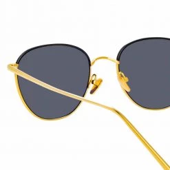 Linda Farrow The Raif | Square Sunglasses In Grey / Yellow Gold Frame (C20)