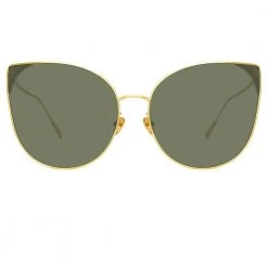 Linda Farrow Women's Flyer Cat Eye Sunglasses In Yellow Gold