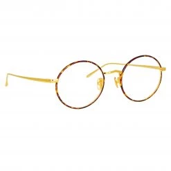 LINDA FARROW (U.K.) Adams Oval Optical Frame In Yellow Gold And Tortoiseshell Women's
