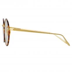 LINDA FARROW (U.K.) Adams Oval Optical Frame In Yellow Gold And Tortoiseshell Women's