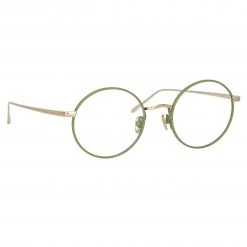 LINDA FARROW (U.K.) Adams Oval Optical Frame In Light Gold And Khaki Women's
