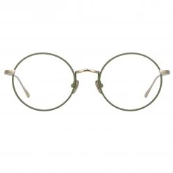 LINDA FARROW (U.K.) Adams Oval Optical Frame In Light Gold And Khaki Women's