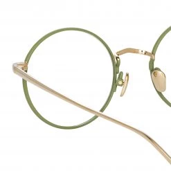 LINDA FARROW (U.K.) Adams Oval Optical Frame In Light Gold And Khaki Women's