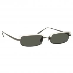 LINDA FARROW UK Women's Leona Rectangular Sunglasses In White And Nickel