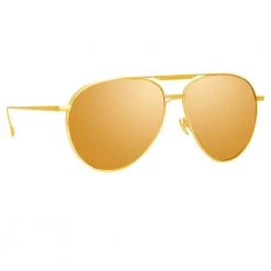Linda Farrow Carter Aviator Sunglasses In Yellow Gold Women's