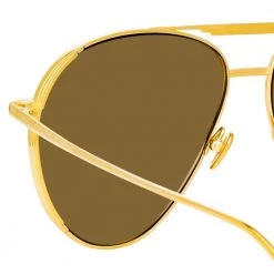 Linda Farrow Carter Aviator Sunglasses In Yellow Gold Women's