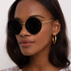 Linda Farrow The Tracy | Round Sunglasses In Black Frame (C11)