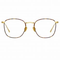 LINDA FARROW (U.K.) The Simon | Square Optical Frame In Yellow Gold And Tortoiseshell (C17) The CORE Optical Collection