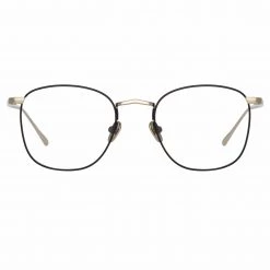 LINDA FARROW (U.K.) The Simon | Square Optical Frame In Light Gold And Black (C20) The CORE Optical Collection
