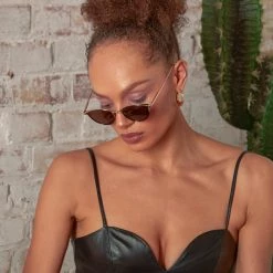 LINDA FARROW (U.K.) Luis Oval Sunglasses In Light Gold And Brown