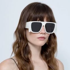 LINDA FARROW UK Magda Butrym Flat Top Sunglasses In Ivory And Grey