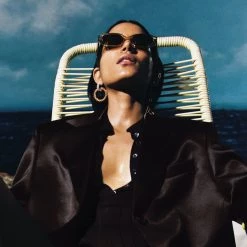 LINDA FARROW (U.K.) Magda Butrym Cat Eye Sunglasses In Yellow